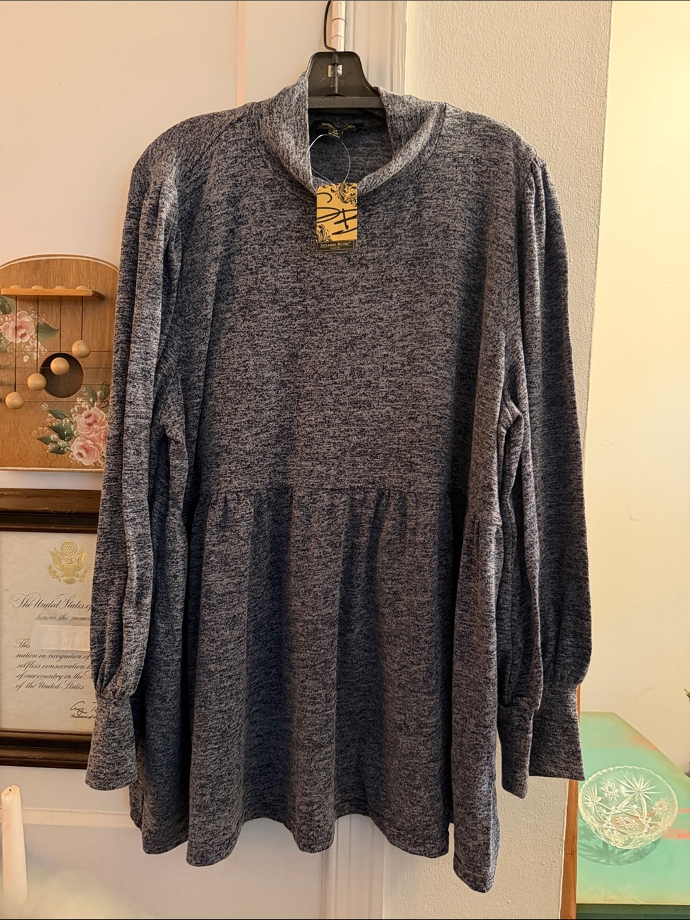 Suzanne Betro Heathered Navy Cowl Neck Sweater